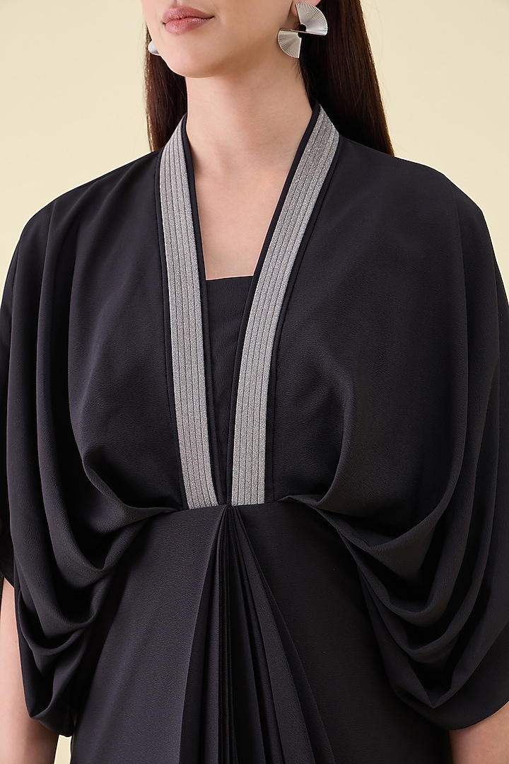 Black Moss Crepe Draped Summer Dress by Aakaar at Pernia's Pop Up Shop