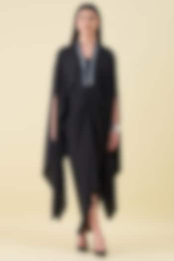 Black Silk Crepe Embellishment Draped Summer Dress by Aakaar at Pernia's Pop Up Shop