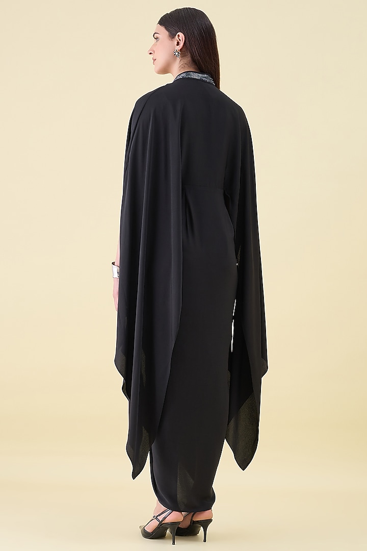 Black Silk Crepe Embellishment Draped Summer Dress by Aakaar at Pernia's Pop Up Shop