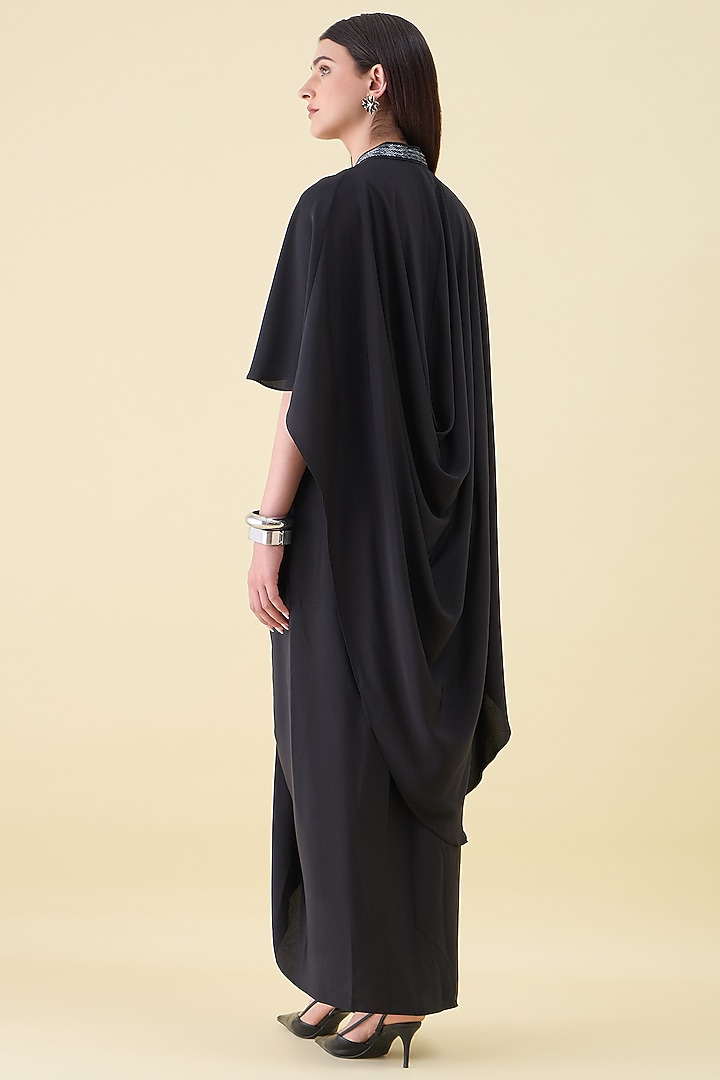 Black Silk Crepe Embellishment Cape Draped Summer Dress by Aakaar at Pernia's Pop Up Shop