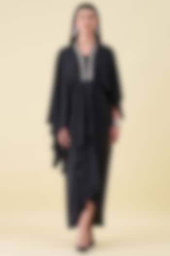 Black Silk Crepe Embellishment Asymmetrical Draped Summer Dress by Aakaar at Pernia's Pop Up Shop