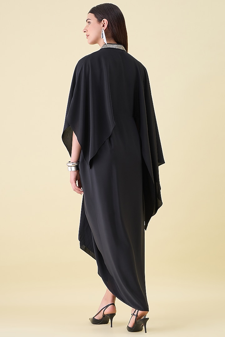 Black Silk Crepe Embellishment Asymmetrical Draped Summer Dress by Aakaar at Pernia's Pop Up Shop