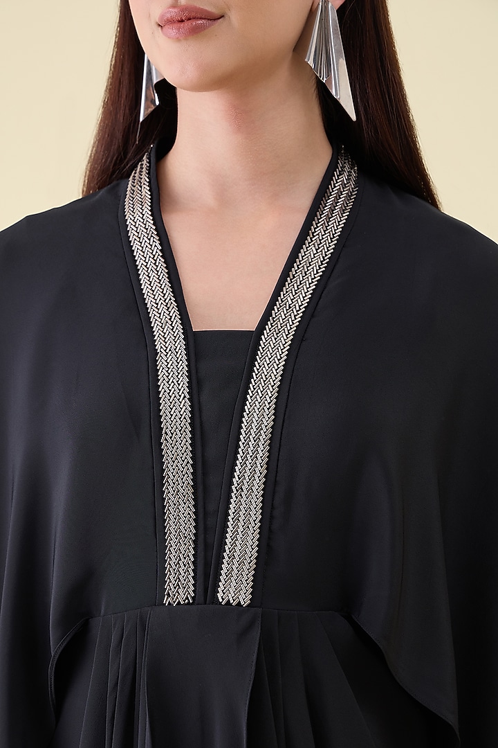 Black Silk Crepe Embellishment Asymmetrical Draped Summer Dress by Aakaar at Pernia's Pop Up Shop