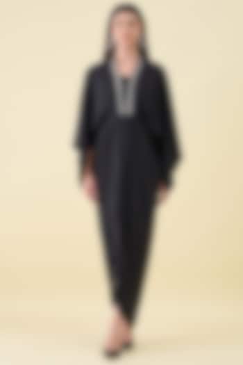 Black Silk Crepe Embellishment Draped Summer Dress by Aakaar at Pernia's Pop Up Shop