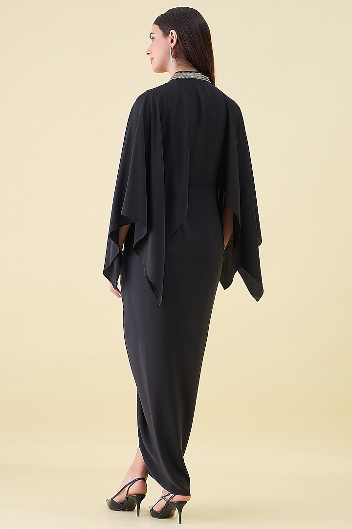 Black Silk Crepe Embellishment Draped Summer Dress by Aakaar at Pernia's Pop Up Shop