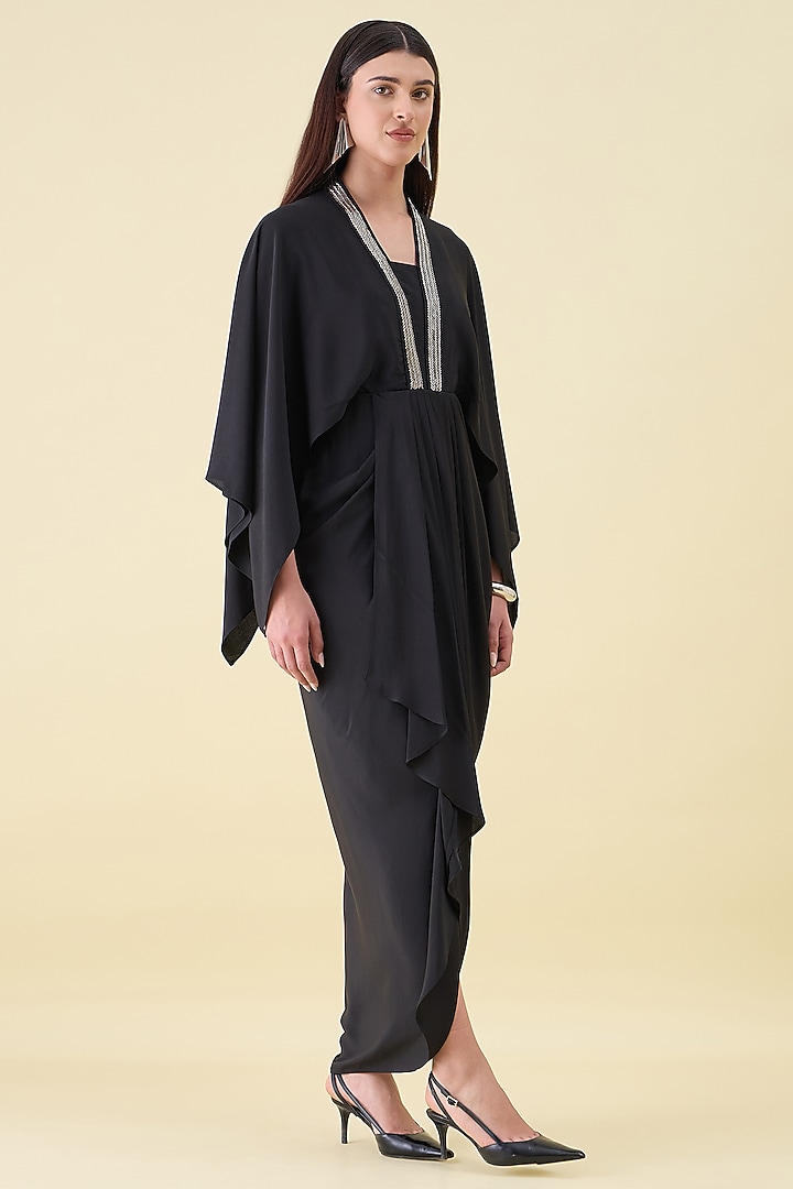 Black Silk Crepe Embellishment Draped Summer Dress by Aakaar at Pernia's Pop Up Shop