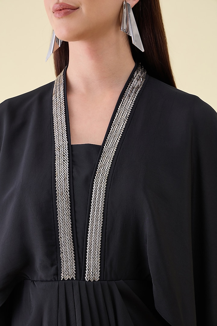 Black Silk Crepe Embellishment Draped Summer Dress by Aakaar at Pernia's Pop Up Shop
