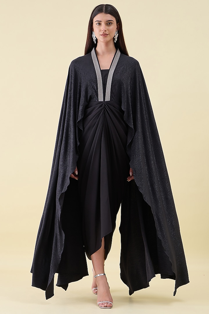 Black Moss Crepe Embellished Kaftan Set by Aakaar at Pernia's Pop Up Shop