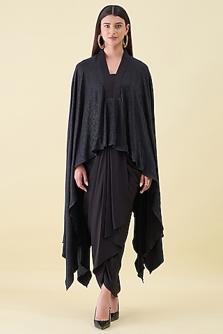 Black Moss Crepe Kaftan Set by Aakaar