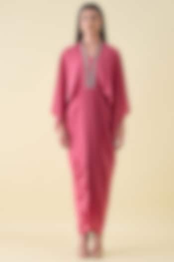 Pink Silk Crepe Embellished Draped Summer Dress by Aakaar at Pernia's Pop Up Shop