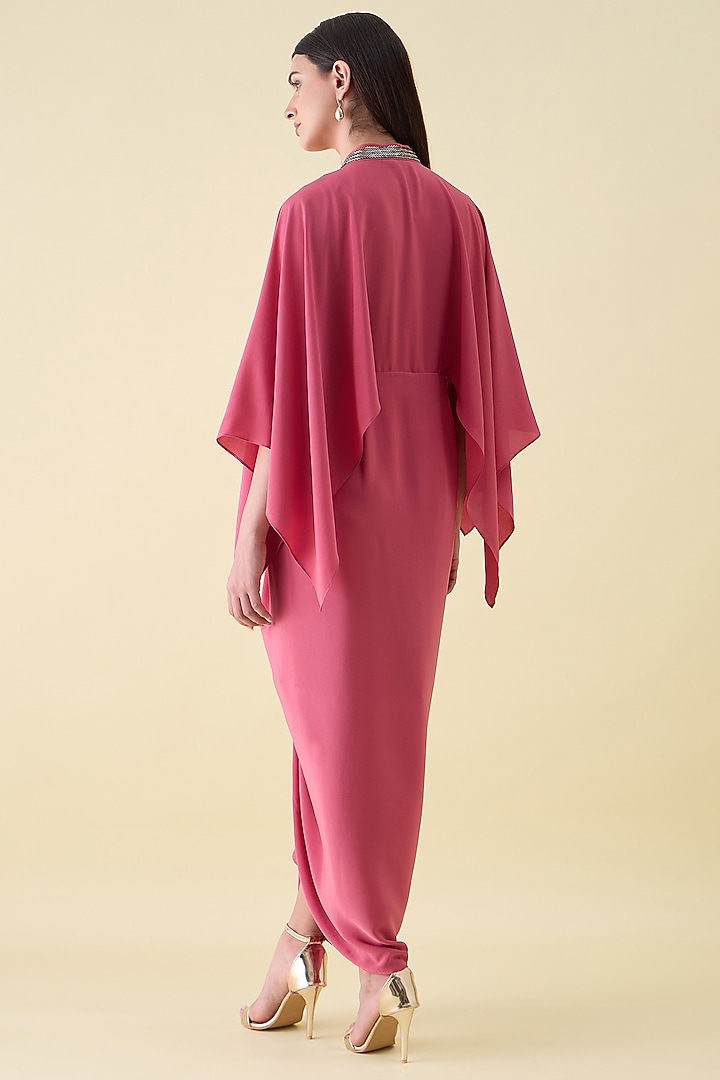 Pink Silk Crepe Embellished Draped Summer Dress by Aakaar at Pernia's Pop Up Shop