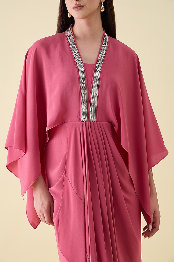 Pink Silk Crepe Embellished Draped Summer Dress by Aakaar at Pernia's Pop Up Shop