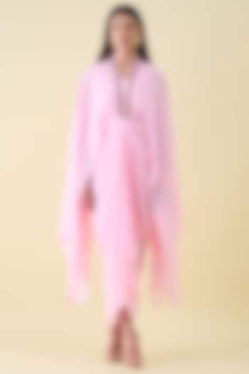 Pink Moss Crepe Embellished Draped Summer Dress by Aakaar at Pernia's Pop Up Shop