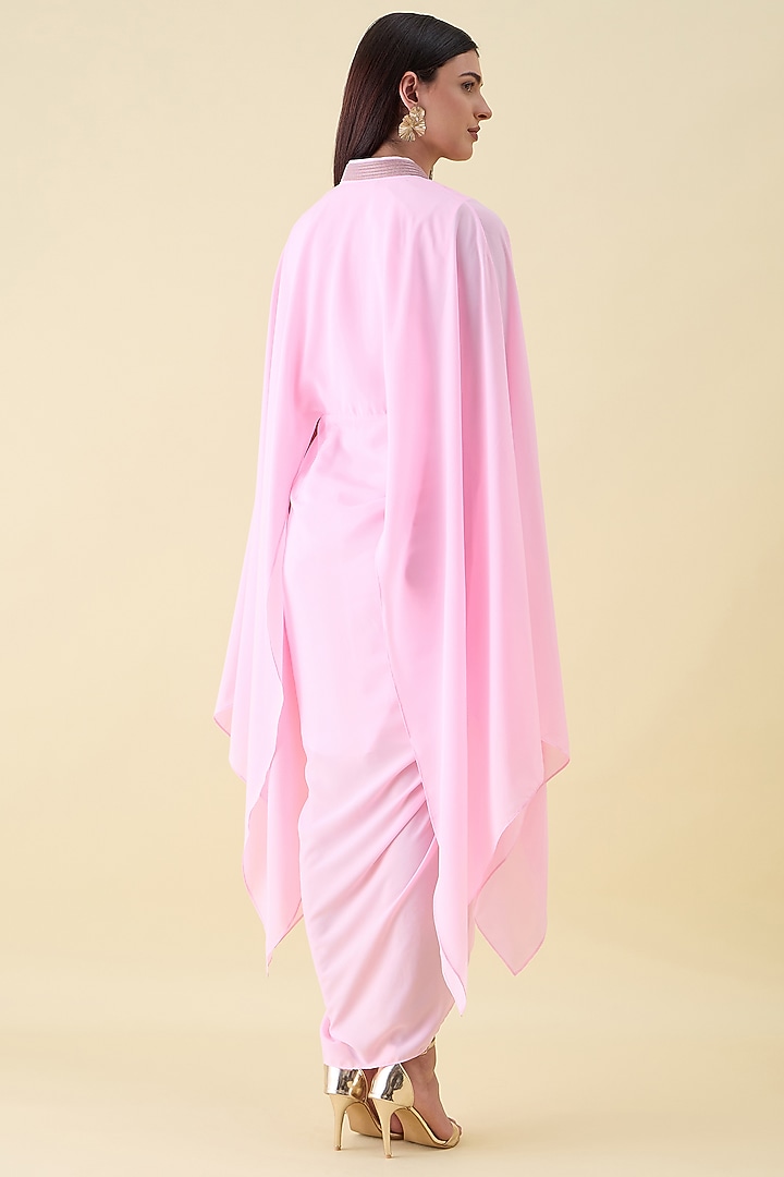 Pink Moss Crepe Embellished Draped Summer Dress by Aakaar at Pernia's Pop Up Shop