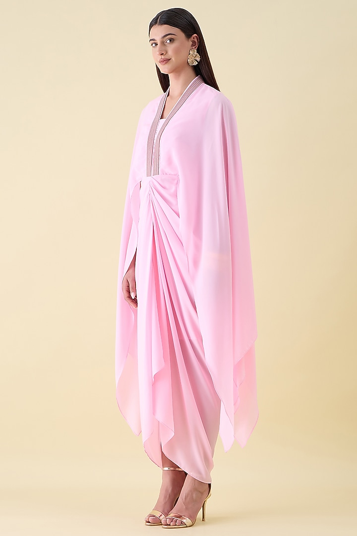 Pink Moss Crepe Embellished Draped Summer Dress by Aakaar at Pernia's Pop Up Shop
