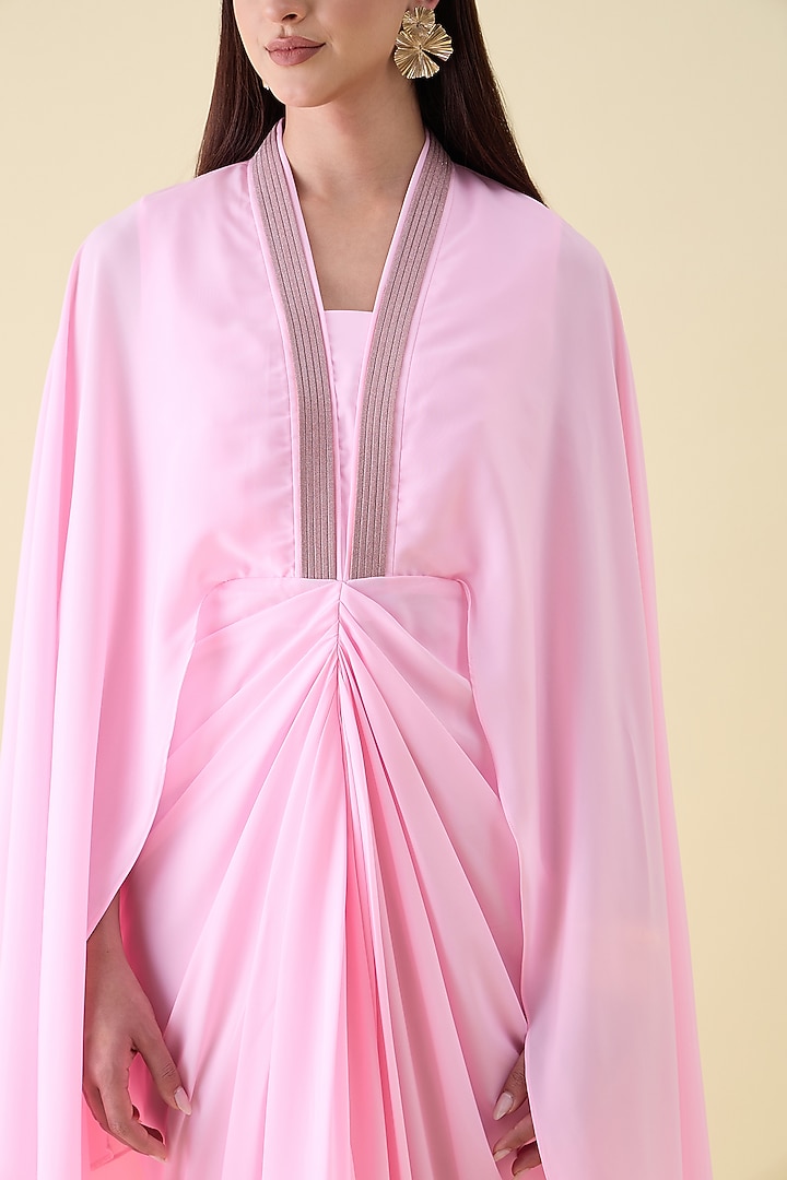 Pink Moss Crepe Embellished Draped Summer Dress by Aakaar at Pernia's Pop Up Shop