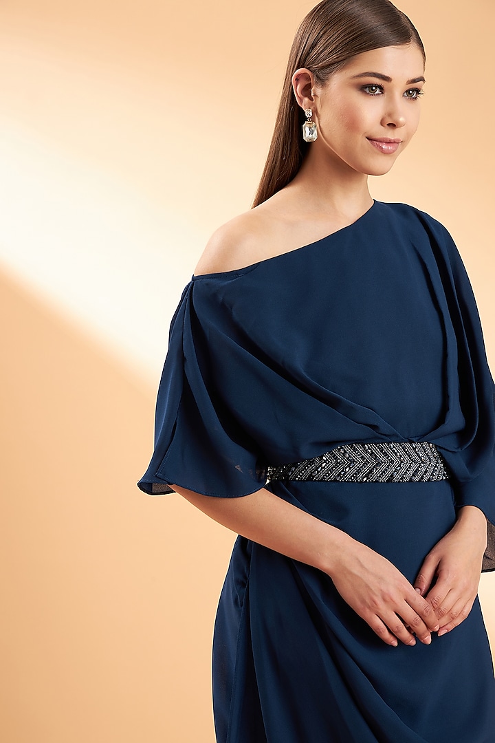 Sapphire Blue Moss Crepe Summer Dress by Aakaar at Pernia's Pop Up Shop