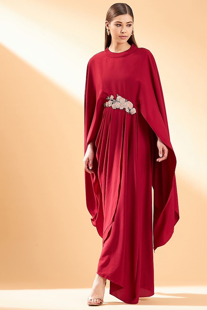 Red Embroidered Maxi Dress by Aakaar