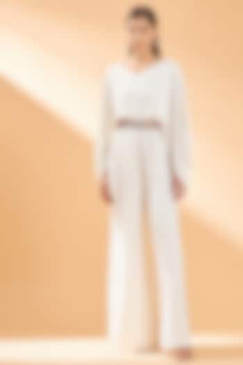 Creme Draped Jumpsuit With Belt by Aakaar