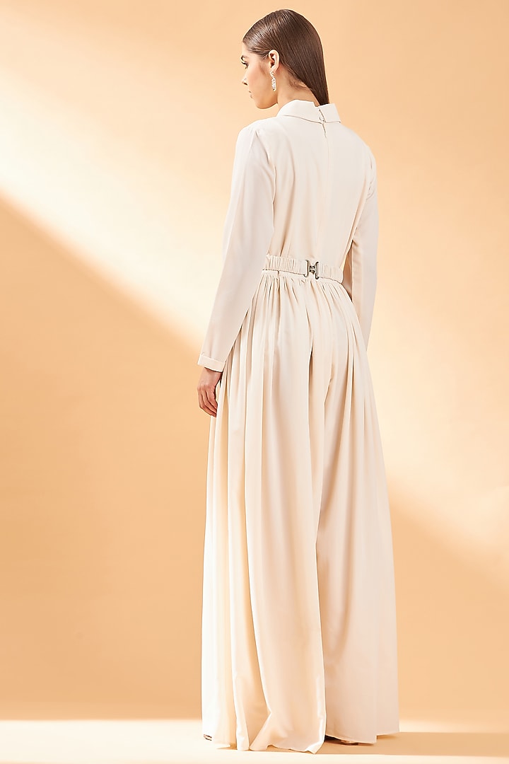Ecru Colored Jumpsuit With Embroidered Belt by Aakaar at Pernia's Pop Up Shop