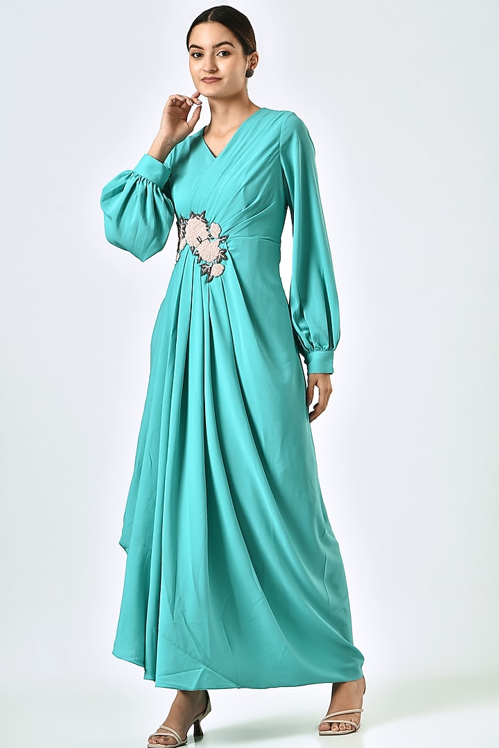 Sky Blue Embroidered Maxi Dress by Aakaar