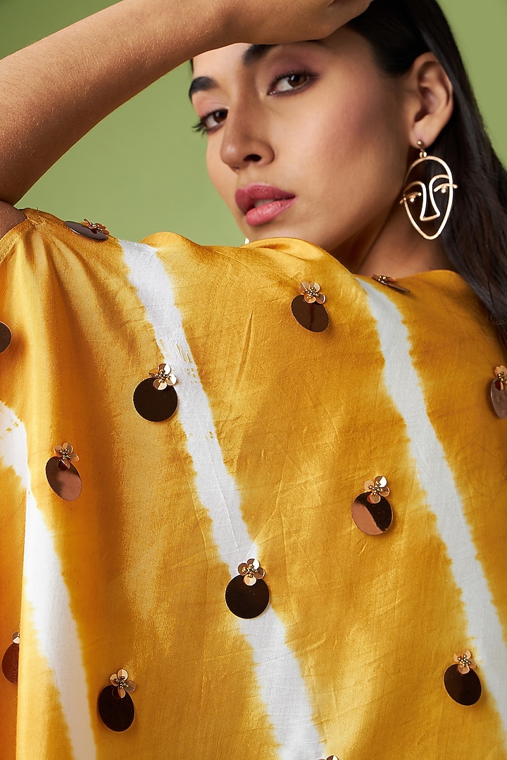 Mustard Matka Silk Embroidered Jacket Summer Dress by Aakaar at Pernia's Pop Up Shop