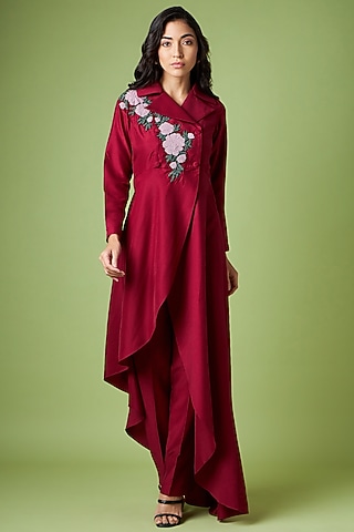 Maroon Cotton Silk Tunic Set by Aakaar