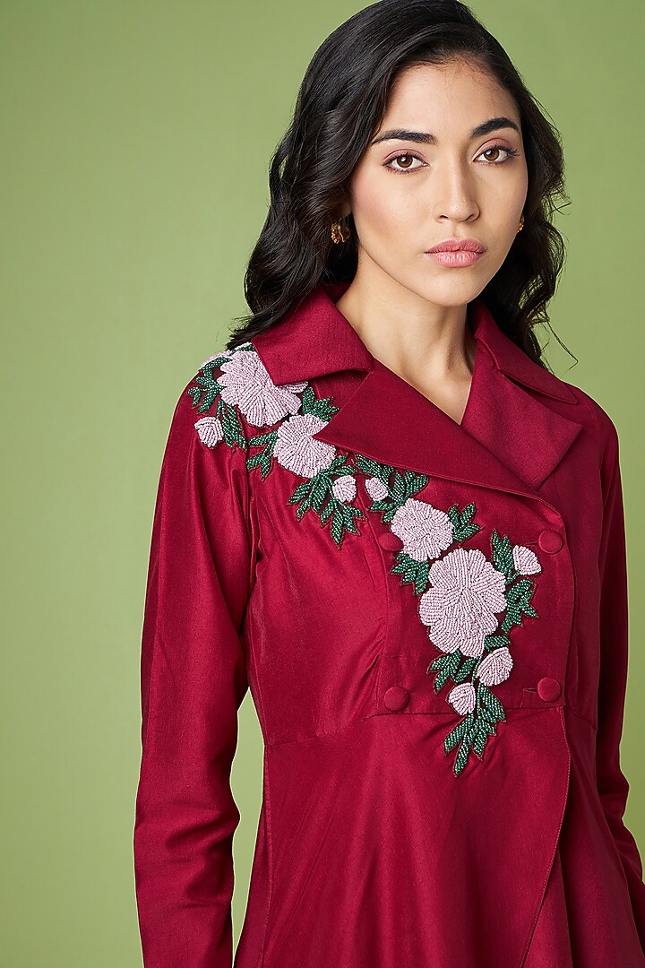 Maroon Cotton Silk Tunic Set by Aakaar at Pernia's Pop Up Shop