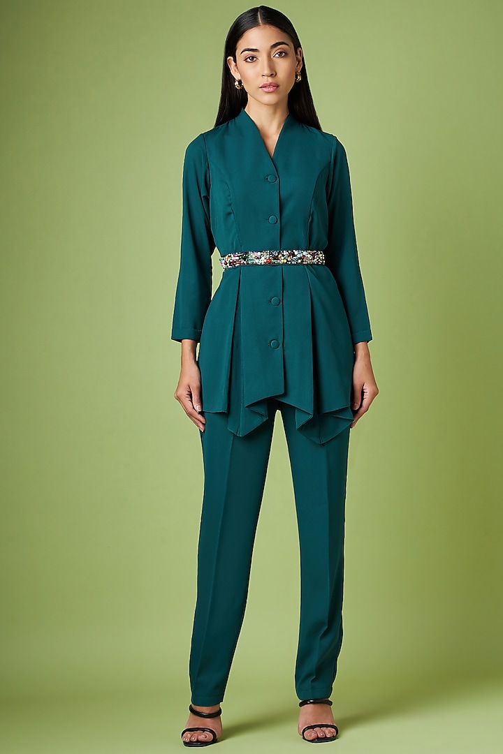 Bottle Green Moss Crepe Co-Ord Set  by Aakaar at Pernia's Pop Up Shop