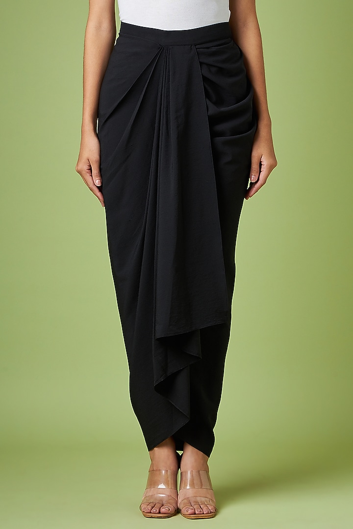 Black Moss Crepe Draped Skirt by Aakaar at Pernia's Pop Up Shop