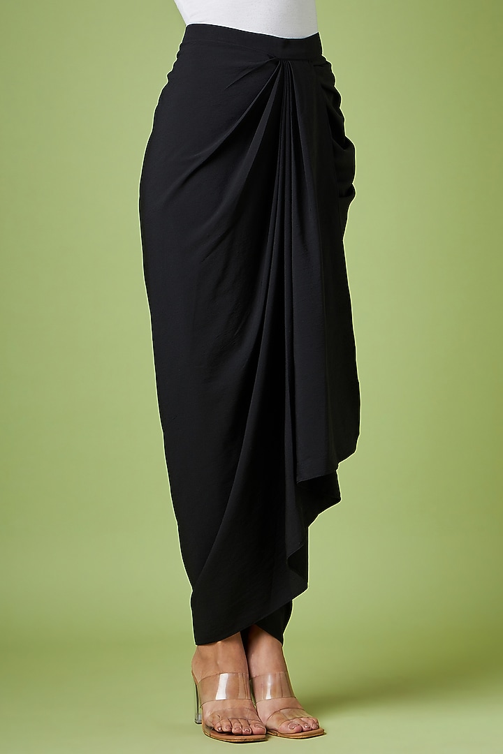 Black Moss Crepe Draped Skirt by Aakaar at Pernia's Pop Up Shop