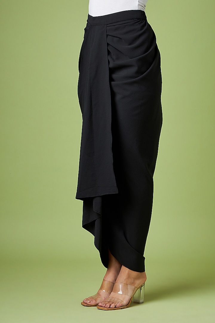 Black Moss Crepe Draped Skirt by Aakaar at Pernia's Pop Up Shop