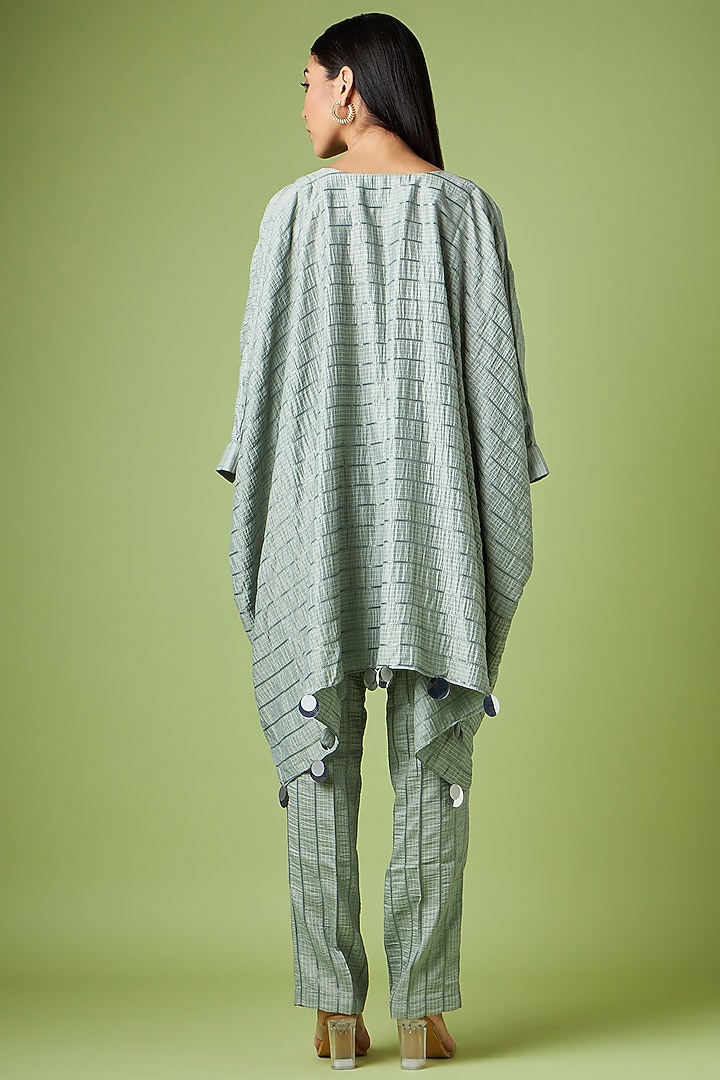 Grey Cotton Silk Jacquard Embellished Kaftan Set by Aakaar at Pernia's Pop Up Shop