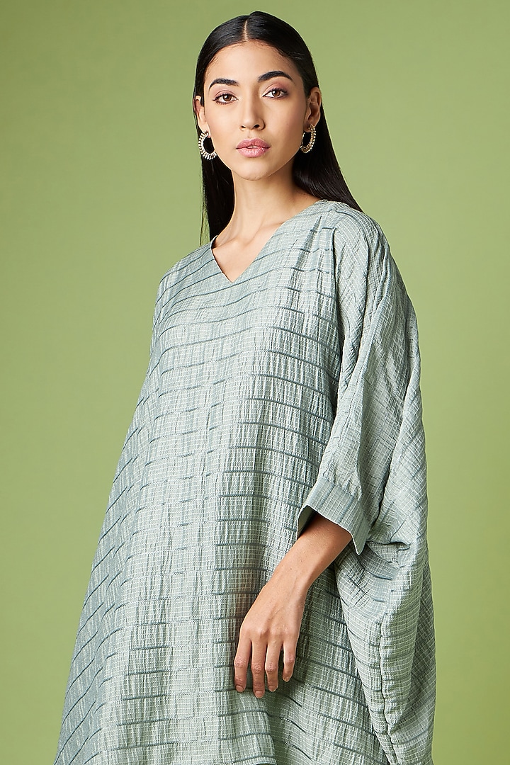 Grey Cotton Silk Jacquard Embellished Kaftan Set by Aakaar at Pernia's Pop Up Shop