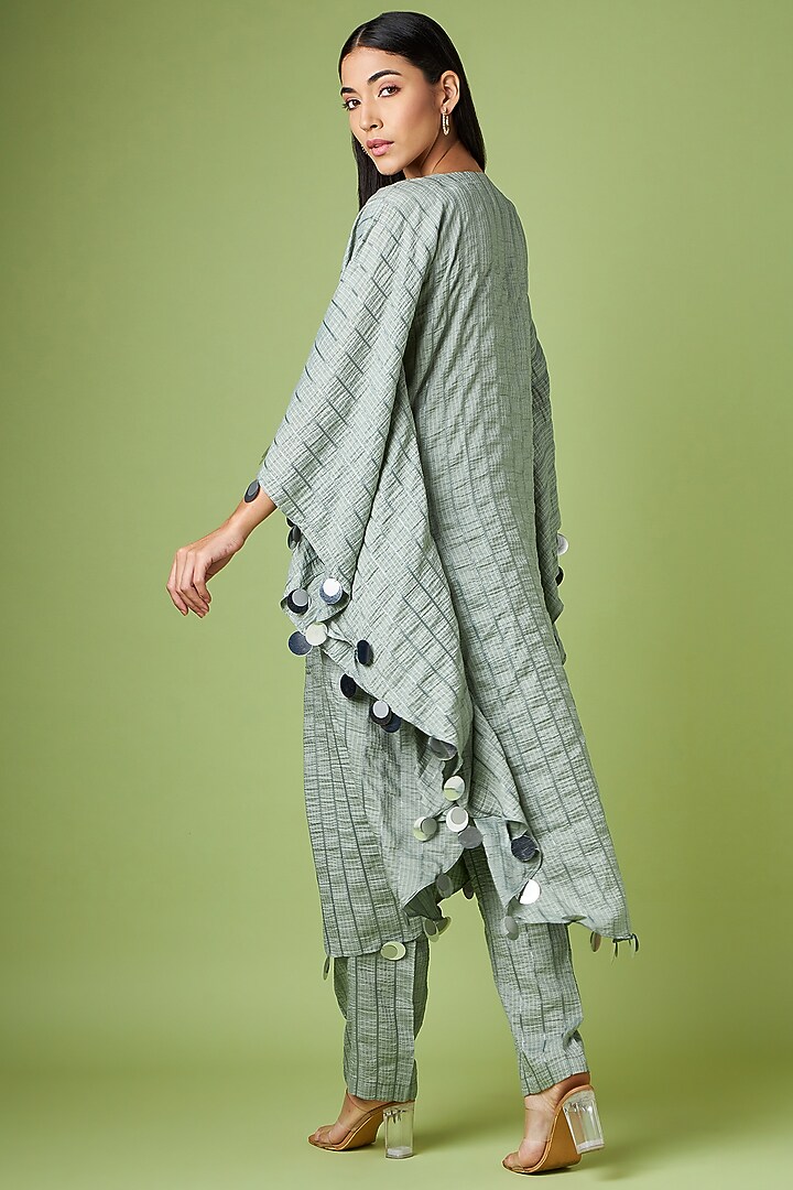 Grey Cotton Silk Jacquard Embellished Kaftan Set by Aakaar at Pernia's Pop Up Shop