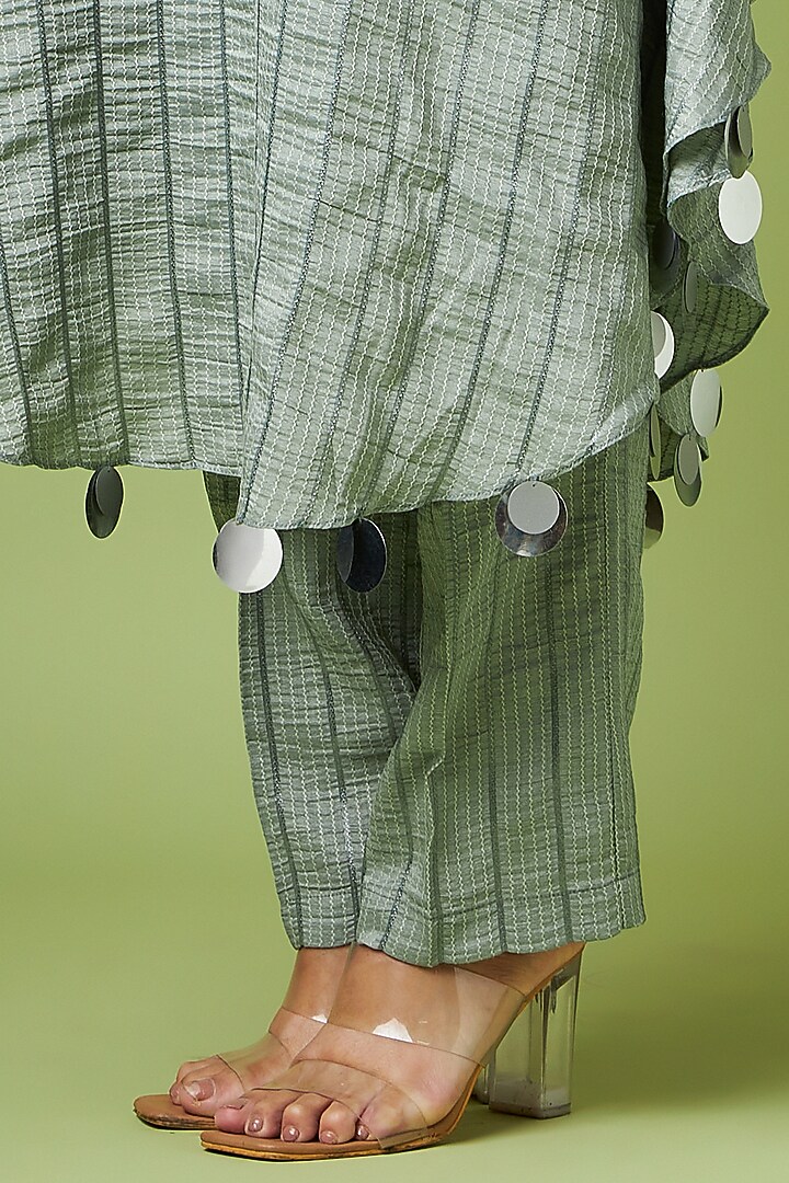 Grey Cotton Silk Jacquard Embellished Kaftan Set by Aakaar at Pernia's Pop Up Shop