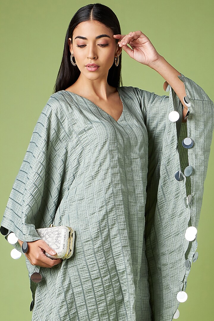 Grey Cotton Silk Jacquard Embellished Kaftan Set by Aakaar at Pernia's Pop Up Shop