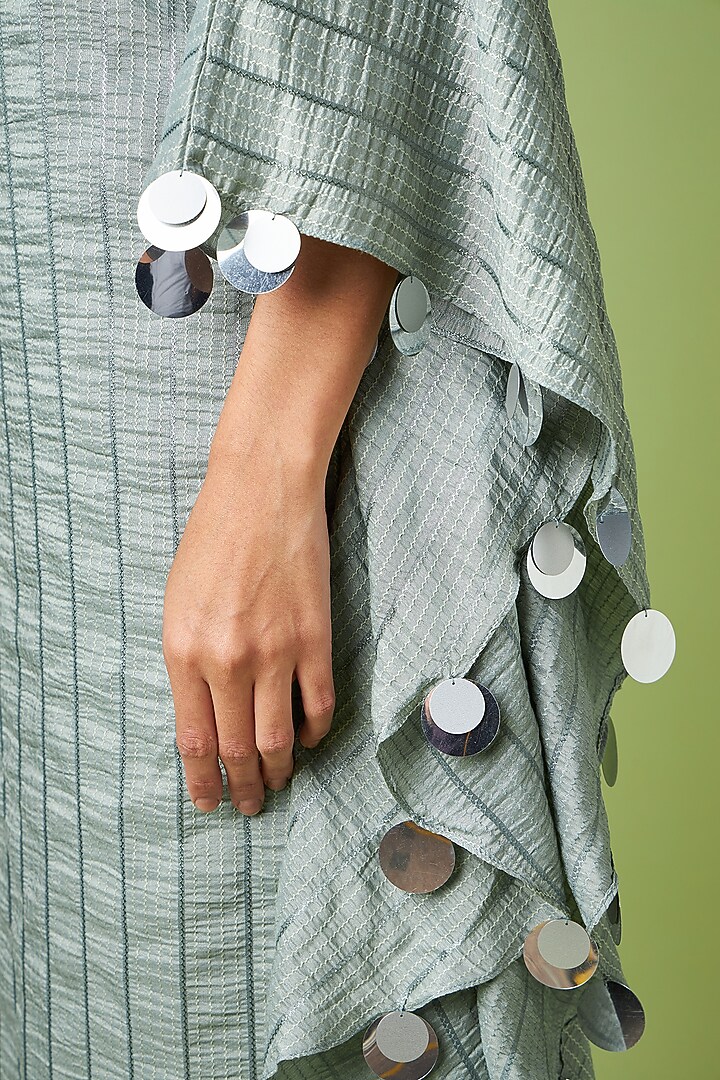 Grey Cotton Silk Jacquard Embellished Kaftan Set by Aakaar at Pernia's Pop Up Shop