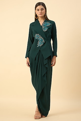 Green Moss Crepe Dhoti Set by Aakaar
