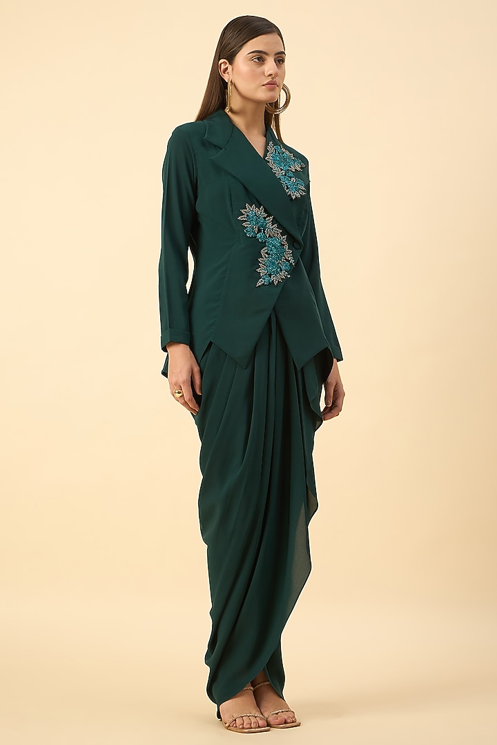 Green Moss Crepe Dhoti Set by Aakaar at Pernia's Pop Up Shop