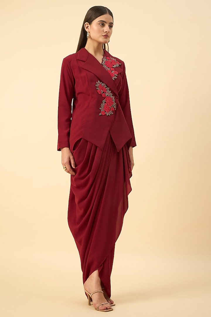 Red Moss Crepe Dhoti Set by Aakaar at Pernia's Pop Up Shop