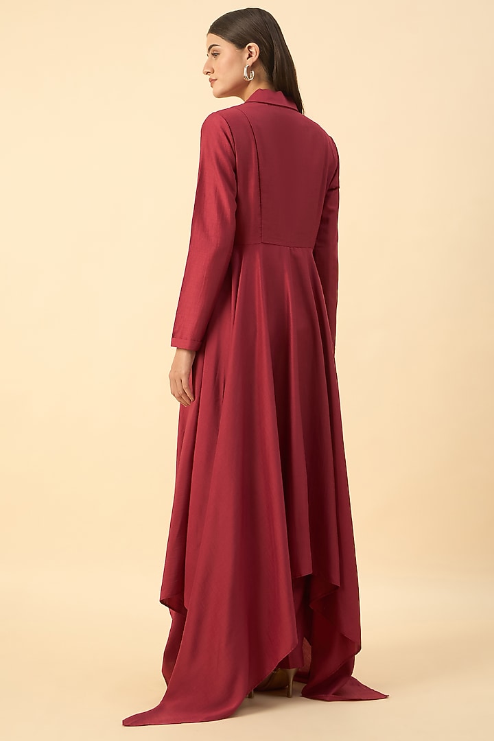 Crimson Red Cotton Silk Floral Embroidered Handkerchief Blazer Tunic Set by Aakaar at Pernia's Pop Up Shop