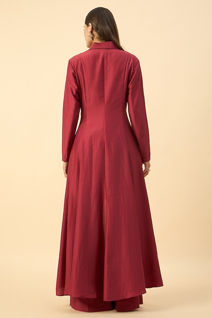Crimson Red Cotton Silk Floral Embroidered Blazer Tunic Set by Aakaar at Pernia's Pop Up Shop