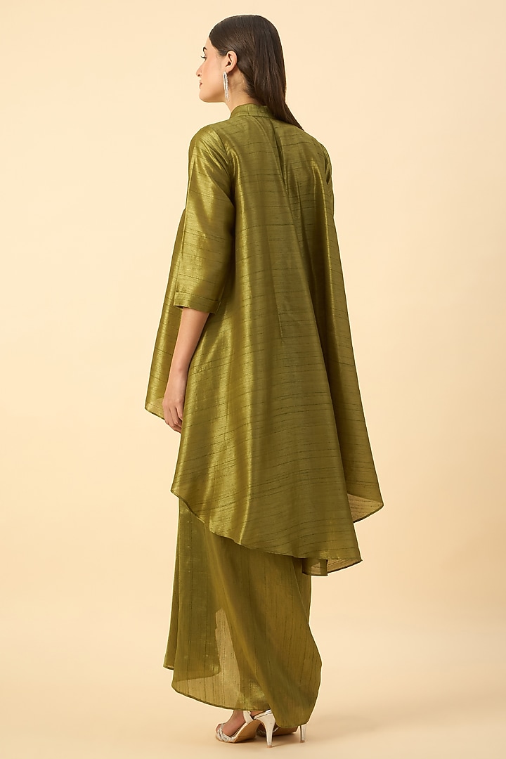 Forest Green Matka Silk Embroidered Tunic Set by Aakaar at Pernia's Pop Up Shop
