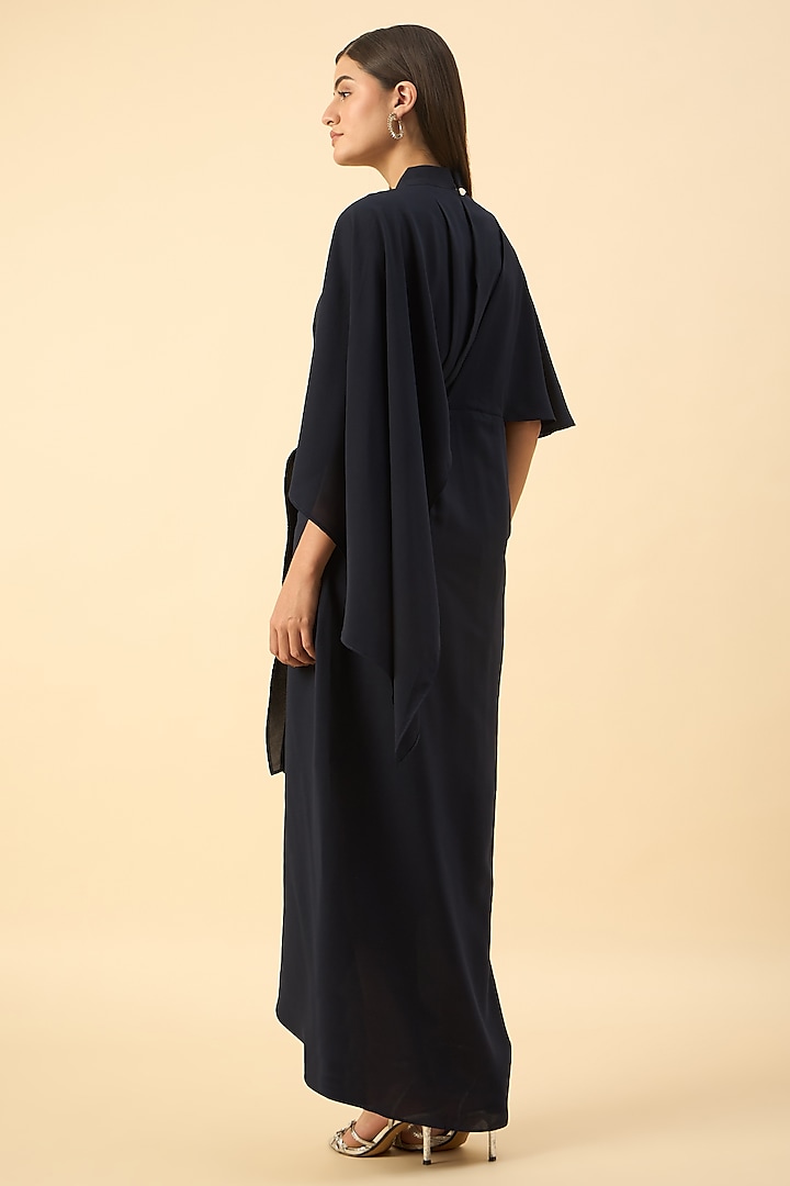 Navy Moss Crepe Crystal Draped Maxi Summer Dress by Aakaar at Pernia's Pop Up Shop