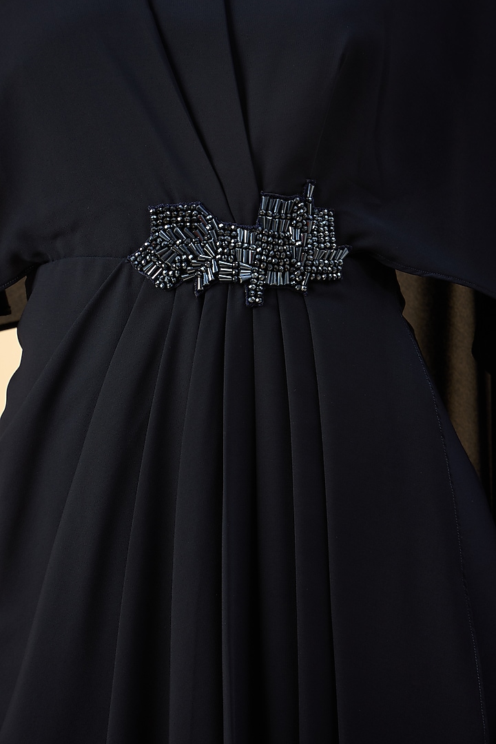 Navy Moss Crepe Crystal Draped Maxi Summer Dress by Aakaar at Pernia's Pop Up Shop