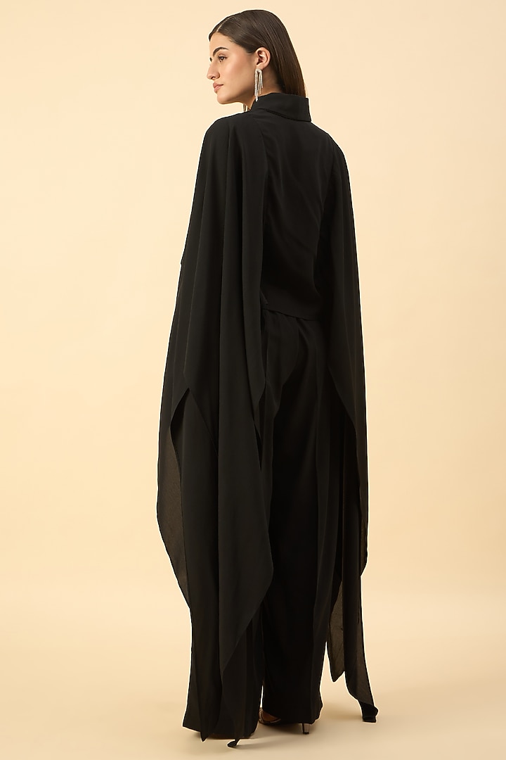 Black Moss Crepe Flared Pant Set by Aakaar at Pernia's Pop Up Shop