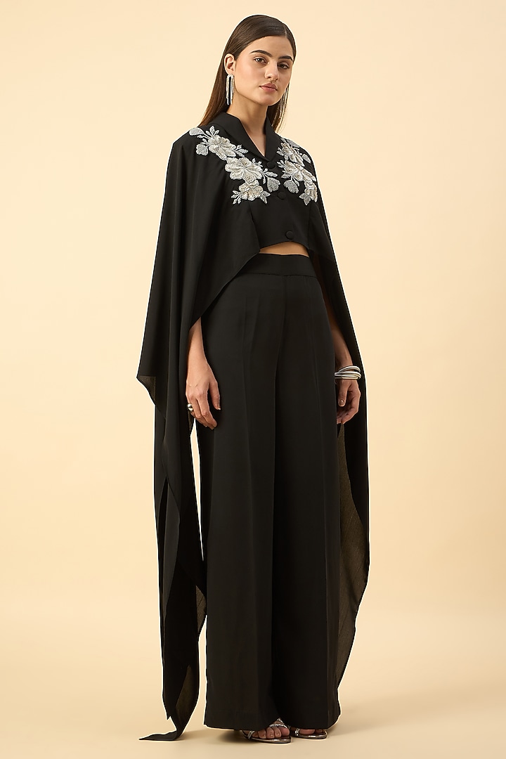 Black Moss Crepe Flared Pant Set by Aakaar at Pernia's Pop Up Shop