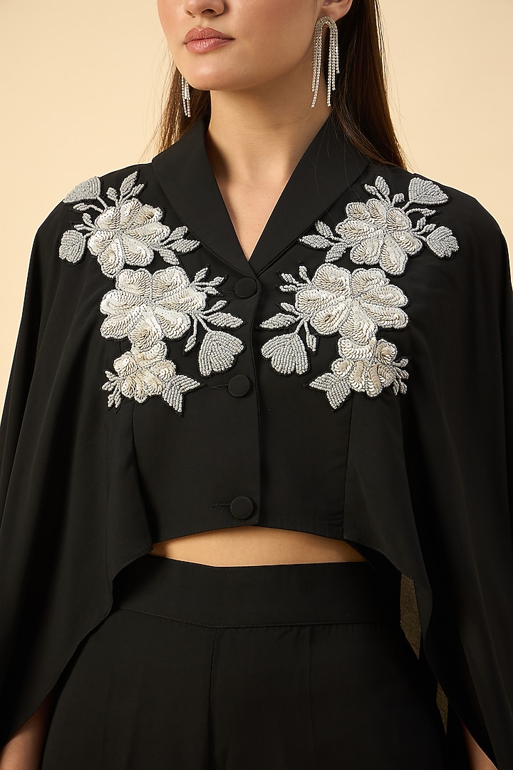 Black Moss Crepe Flared Pant Set by Aakaar at Pernia's Pop Up Shop