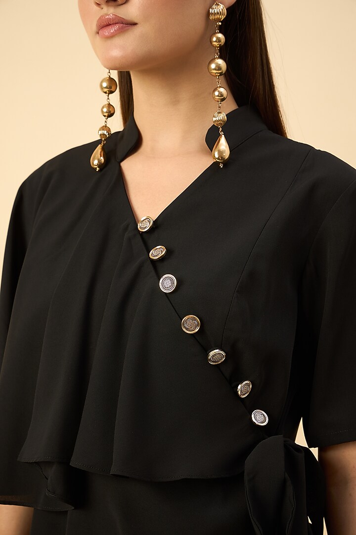 Black Moss Crepe Flared Draped Tunic Set by Aakaar at Pernia's Pop Up Shop